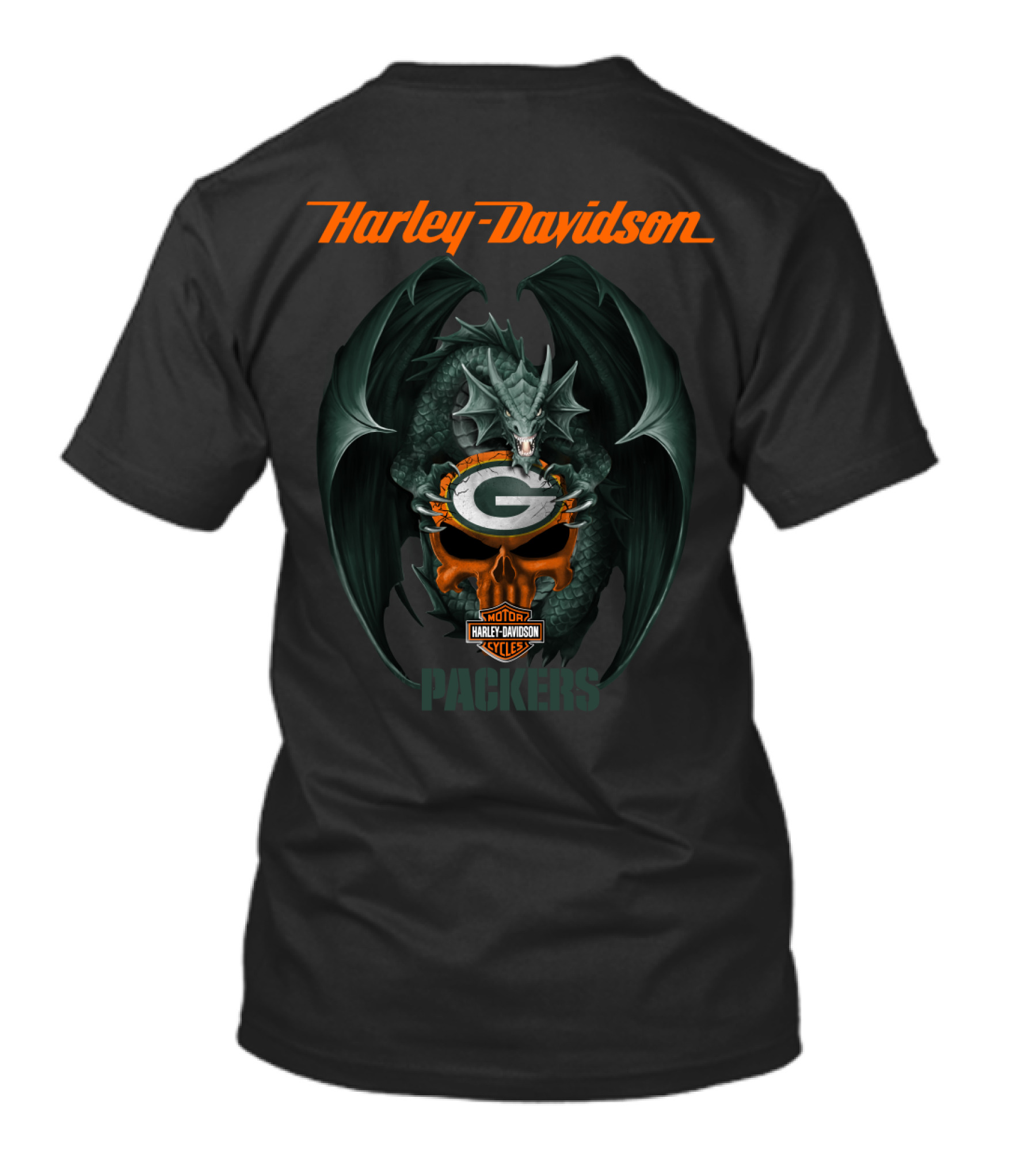 Harley Davidson Green Bay Packers Dragon Motorcycles T-Shirt
