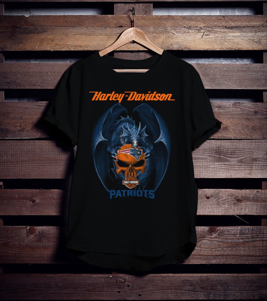 Harley Davidson Dragon New England Patriots Motor Cycles T-Shirt