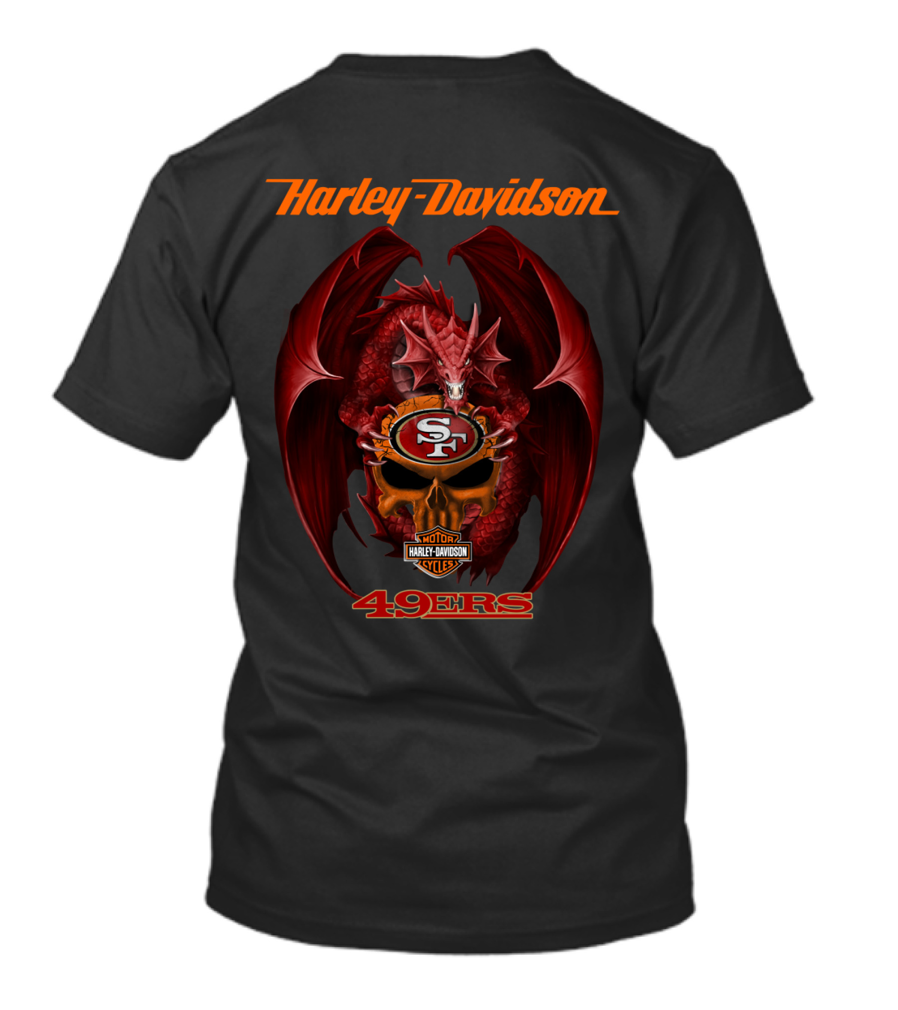 Harley Davidson San Francisco 49ers Dragon Skull Motor Cycles T-Shirt