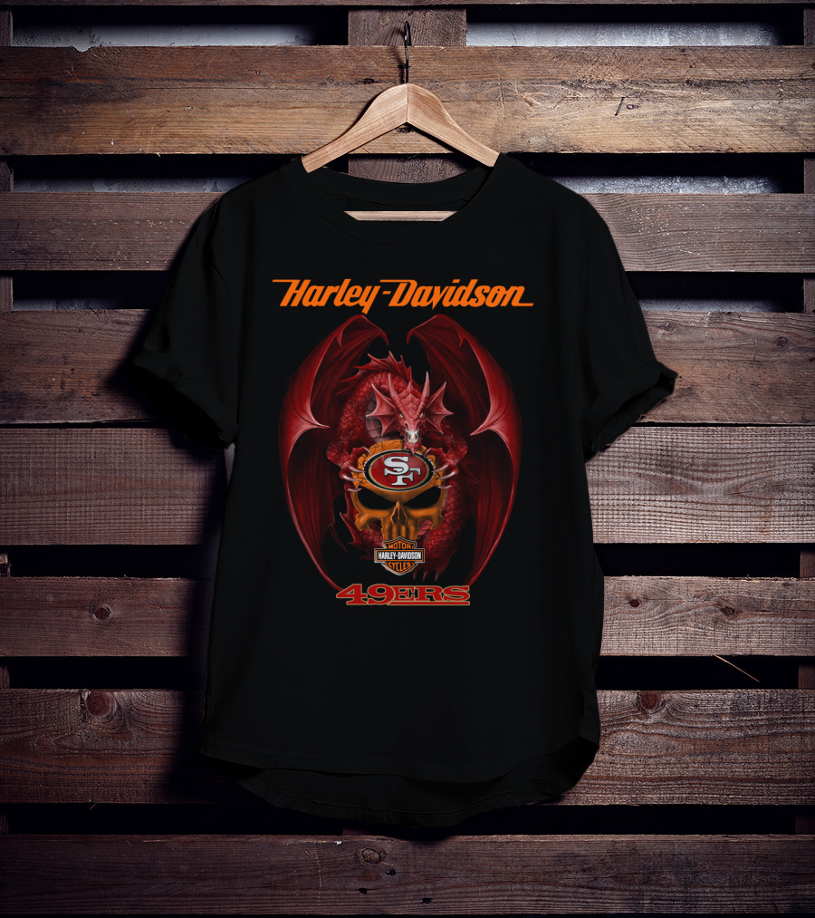 Harley Davidson San Francisco 49ers Dragon Skull Motor Cycles T-Shirt