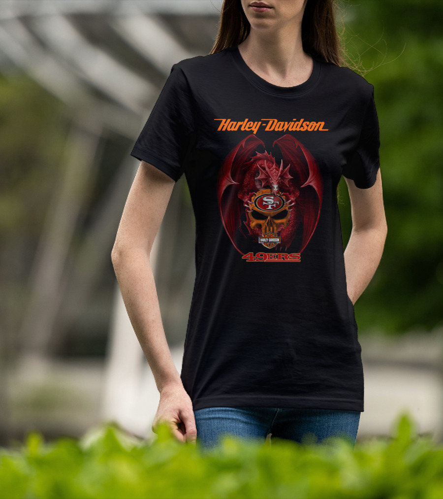 Harley Davidson San Francisco 49ers Dragon Skull Motor Cycles T-Shirt