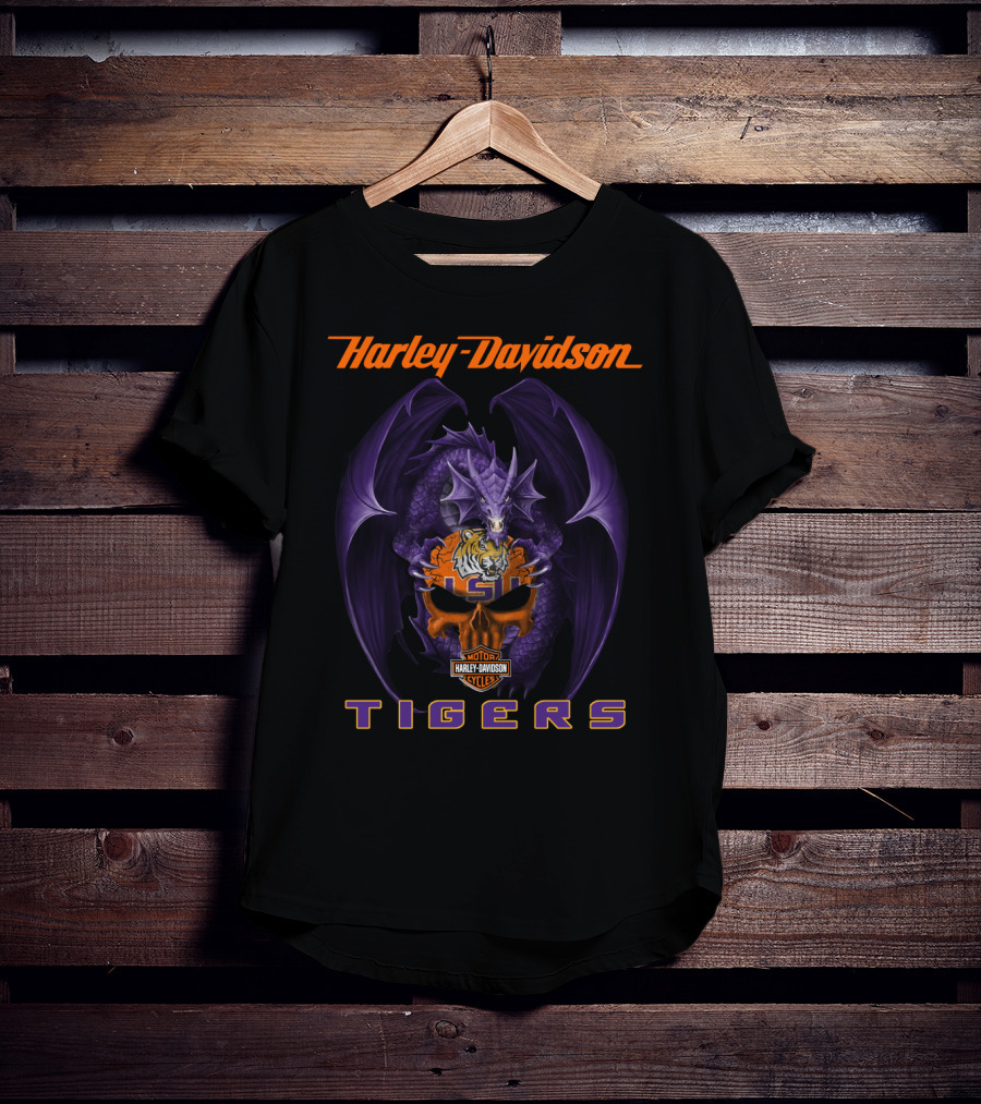 Harley Davidson Motor Cycles Lsu Tigers Dragon T-Shirt