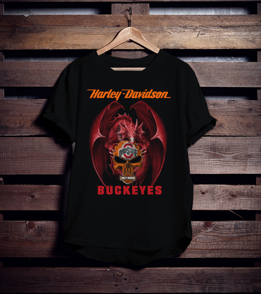 Harley Davidson Ohio State Buckeyes Dragon Motor Cycles T-Shirt