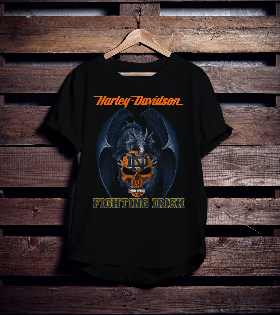 Harley Davidson Notre Dame Fighting Irish Dragon Motif T-Shirt