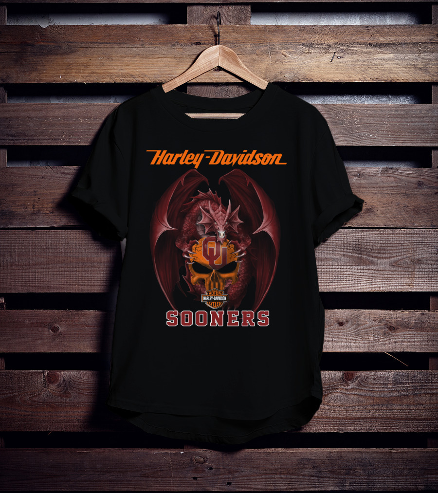 Harley Davidson Motorcycle Cycles Oklahoma Sooners Dragon T-Shirt