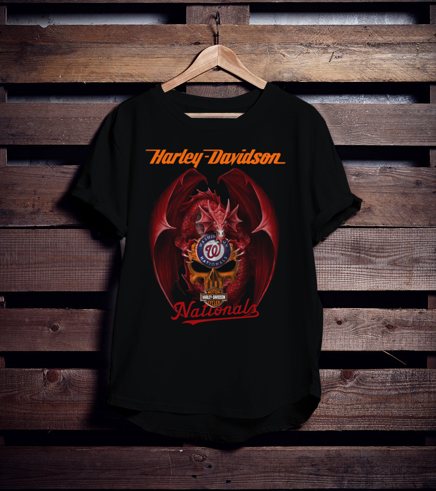 Harley Davidson Washington Nationals Dragon Motor Cycles T-Shirt