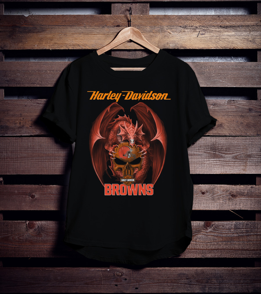 Harley Davidson Motorcycles Dragon Cleveland Browns T-Shirt