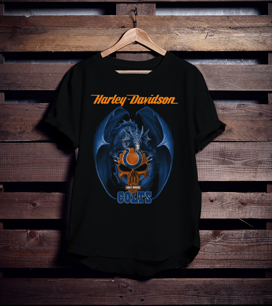 Harley Davidson Colts Dragon Skull Motorcycles Indianapolis T-Shirt