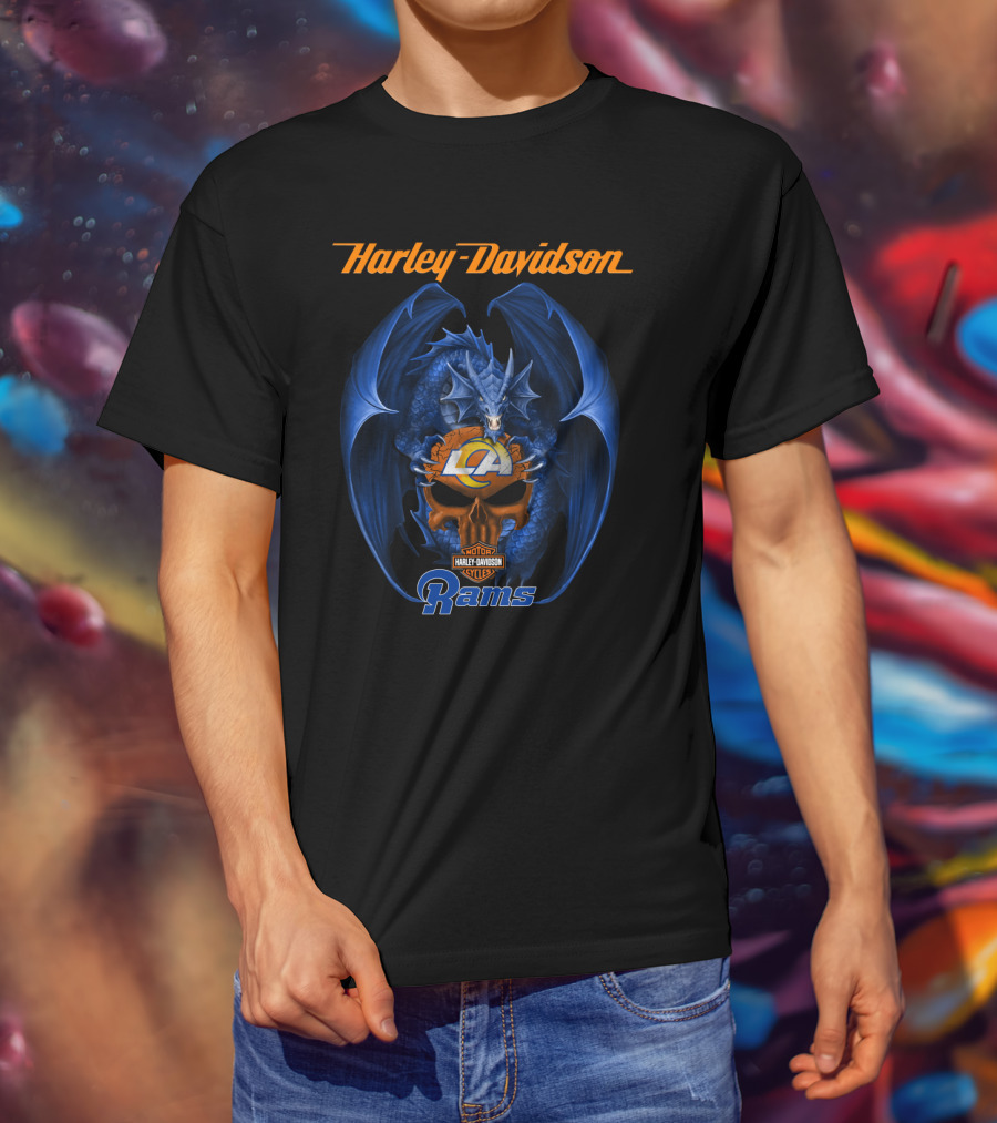 Harley Davidson Los Angeles Rams Motor Cycles Dragon T-Shirt