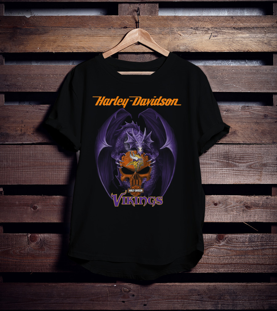 Harley Davidson Minnesota Vikings Dragon Skull Nfl T-Shirt