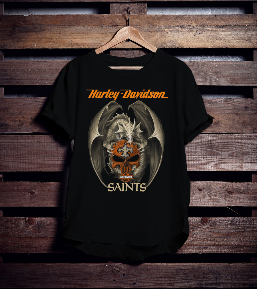 Harley Davidson Motorcycles Dragon Skull Saints New Orleans T-Shirt