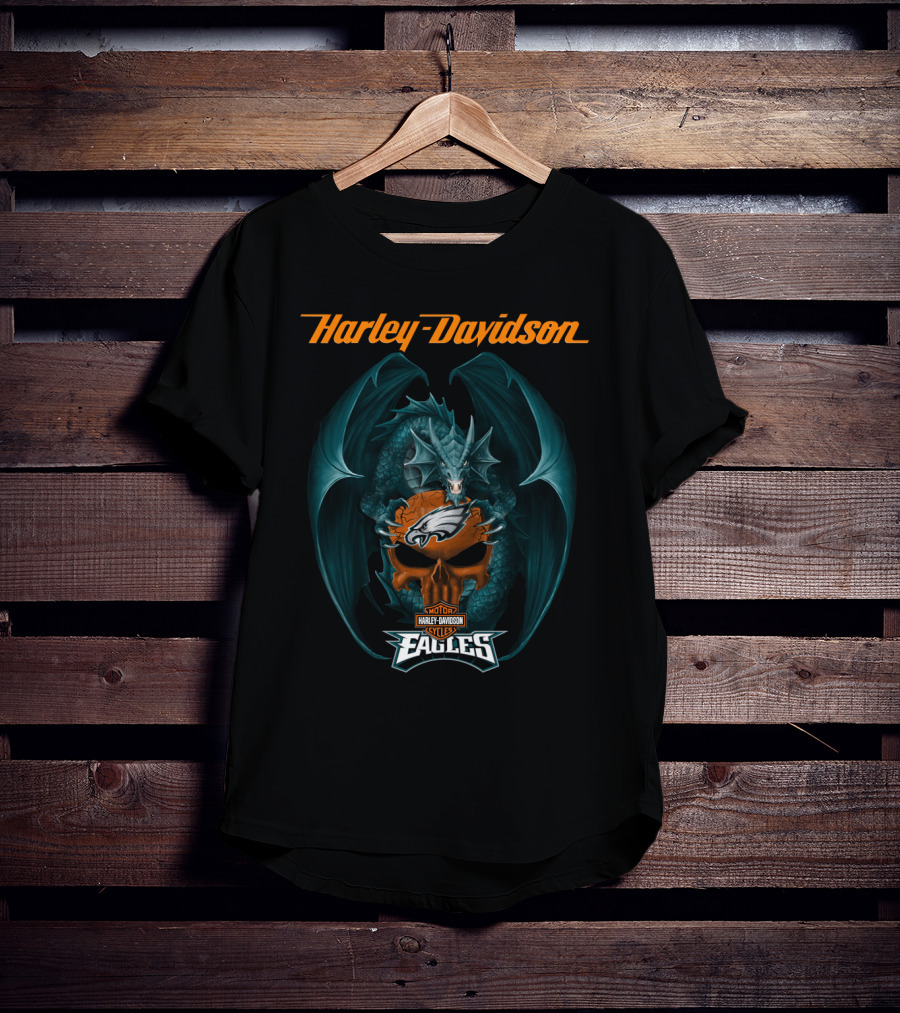 Harley Davidson Philadelphia Eagles Dragon Motor Cycles T-Shirt