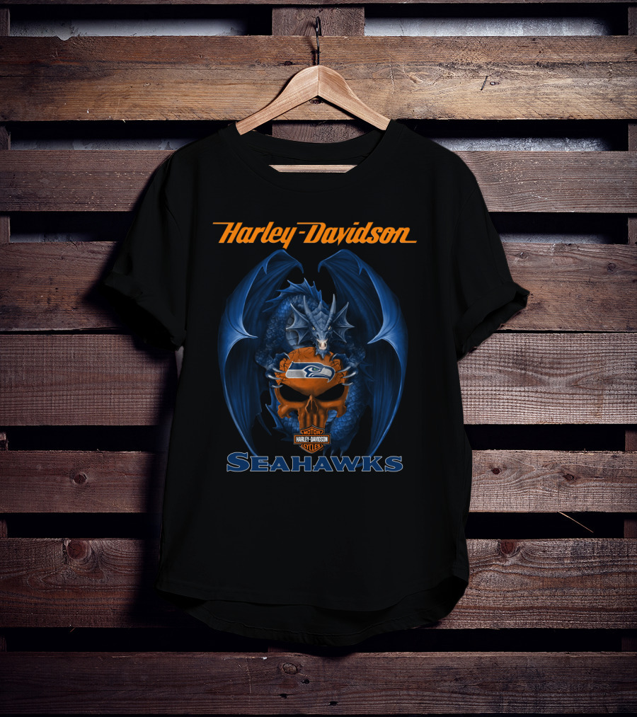 Harley Davidson Motor Cycles Seattle Seahawks Dragon T-Shirt
