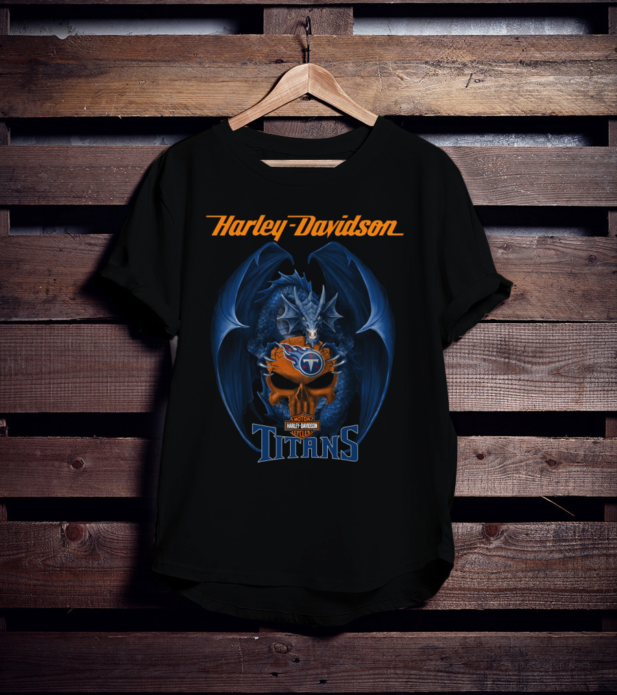 Harley Davidson Tennessee Titans Dragon Skull Nfl Styles T-Shirt