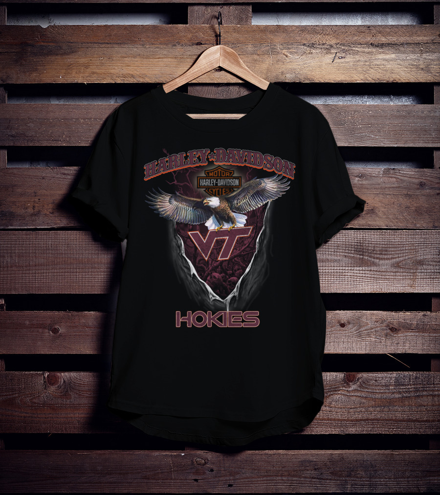 Harley Davidson Virginia Tech Hokies Motorcycle Cycle Vt Eagle T-Shirt