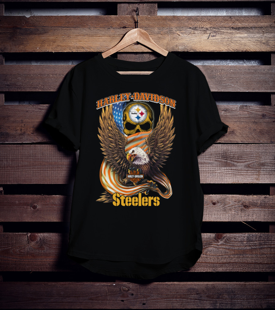 Harley Davidson Steelers Skull Eagle American Flag Pittsburgh Nfl T-Shirt