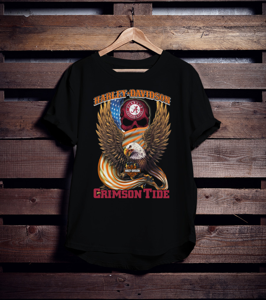 Harley Davidson Alabama Crimson Tide Eagle And Skull Flag T-Shirt
