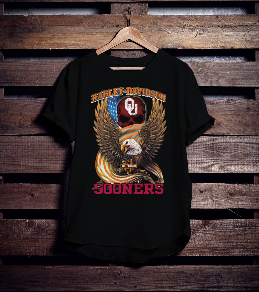 Harley Davidson Oklahoma Sooners Ou American Flag Eagle T-Shirt