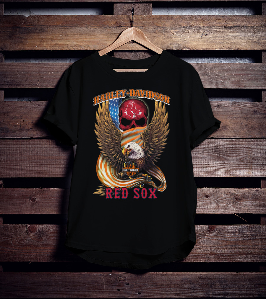 Harley Davidson Boston Red Sox Eagle Skull American Flag Cycles T-Shirt