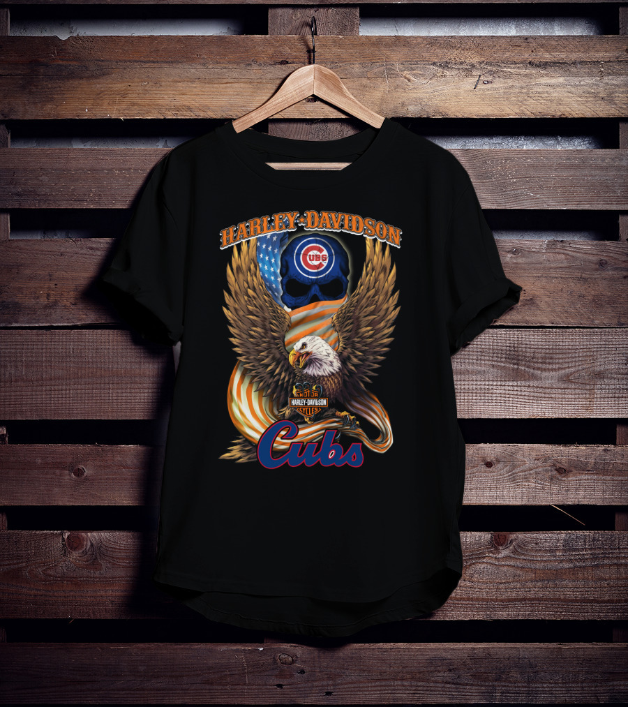 Harley Davidson Chicago Cubs American Eagle Flag T-Shirt