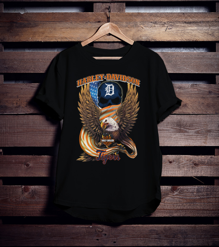Harley Davidson Detroit Tigers Eagle Mlb Cycles T-Shirt