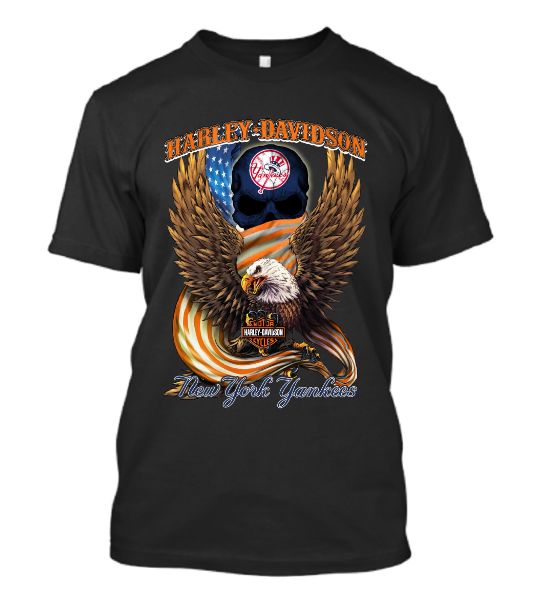 Harley Davidson New York Yankees Bald Eagle American Flag T-Shirt
