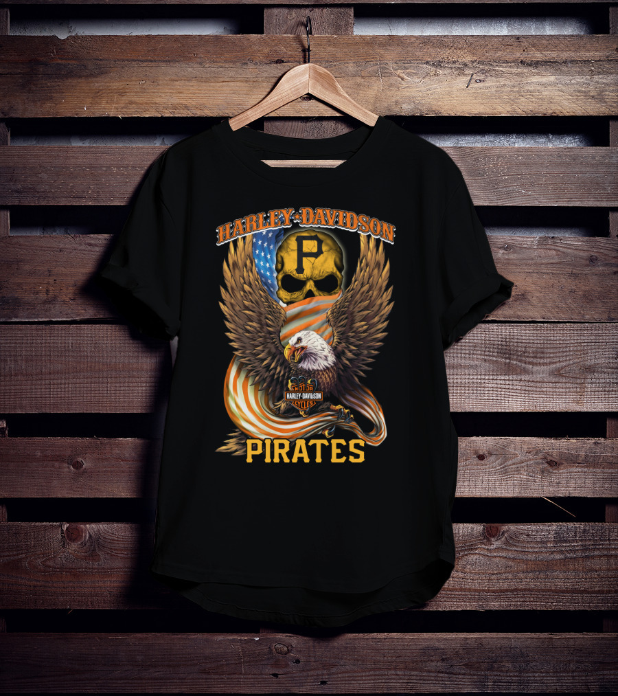 Harley Davidson Cycles Pittsburgh Pirates Eagle Skull T-Shirt