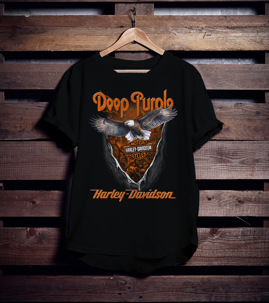 Deep Purple Harley Davidson Logo Eagle Motif T-Shirt
