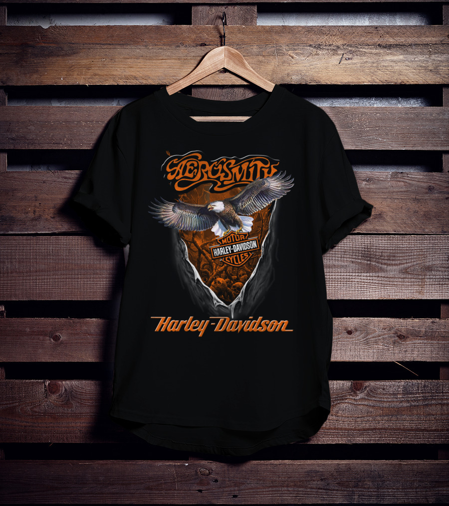 Aerosmith Harley Davidson Motorcycles Eagle Motif T-Shirt