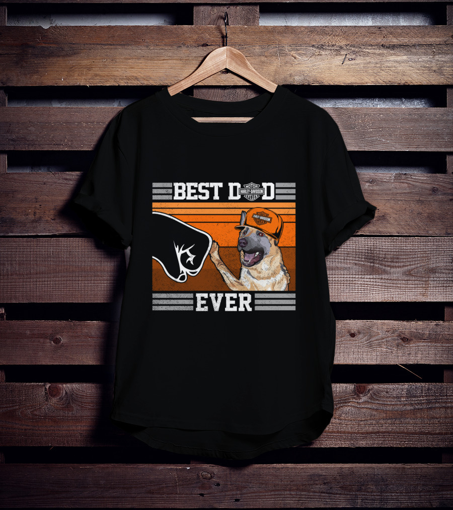 Best Dad Ever Harley Davidson German Shepherd Fist Bump T-Shirt