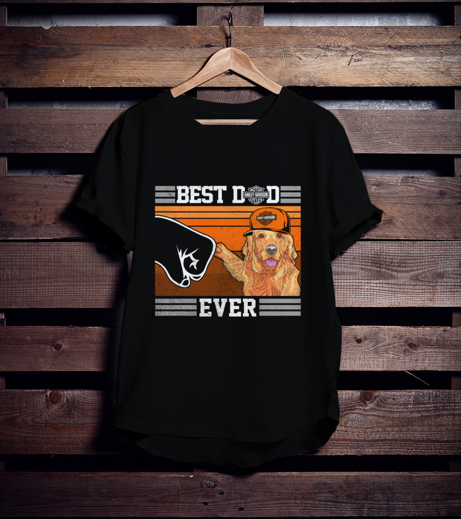 Best Dad Ever Motor Harley Davidson Cycles Golden Retriever Hat Fist Bump T-Shirt