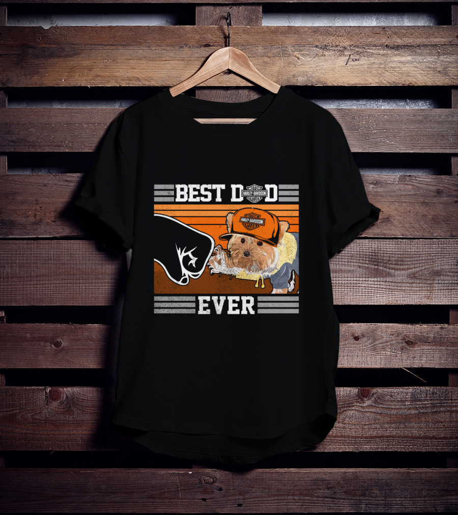 Best Dad Ever Motor Harley Davidson Cycles Yorkshire Terrier T-Shirt