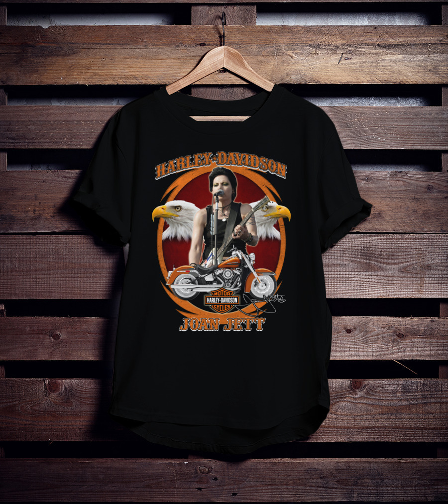 Joan Jett Harley Davidson Cycles Motorcycle With Eagles And Guitar T-Shirt