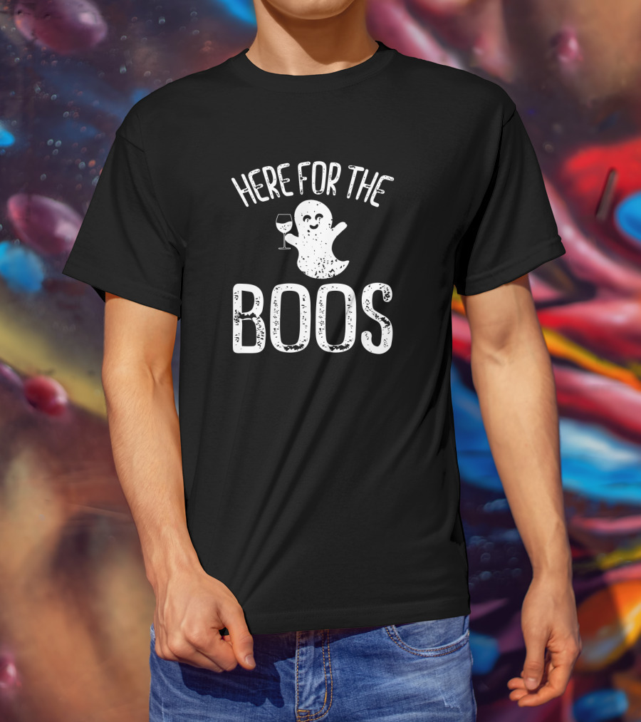 Here For The Boos Ghost With Wine Glass T-Shirt