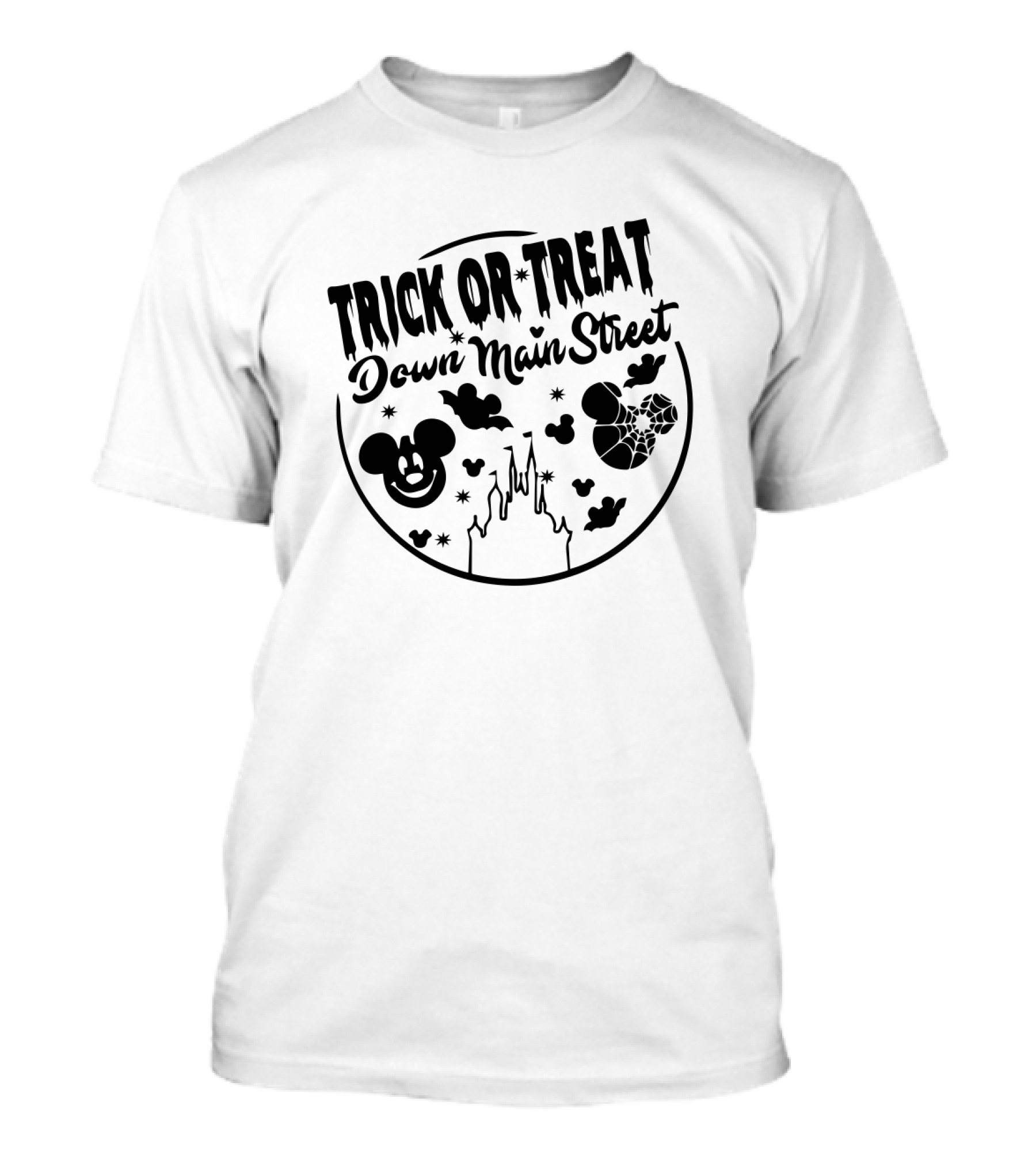 Trick Or Treat Down Main Street Mickey Mouse Halloween Disney Castle T-Shirt