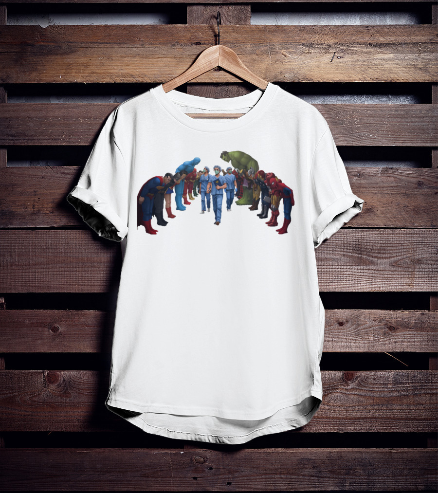 Healthcare Super Heroes Surrounded By Iconic Superhero Characters T-Shirt