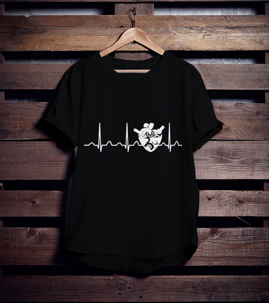 Biomedical Engineer Heart With EKG Elements And Mechanical Components T-Shirt
