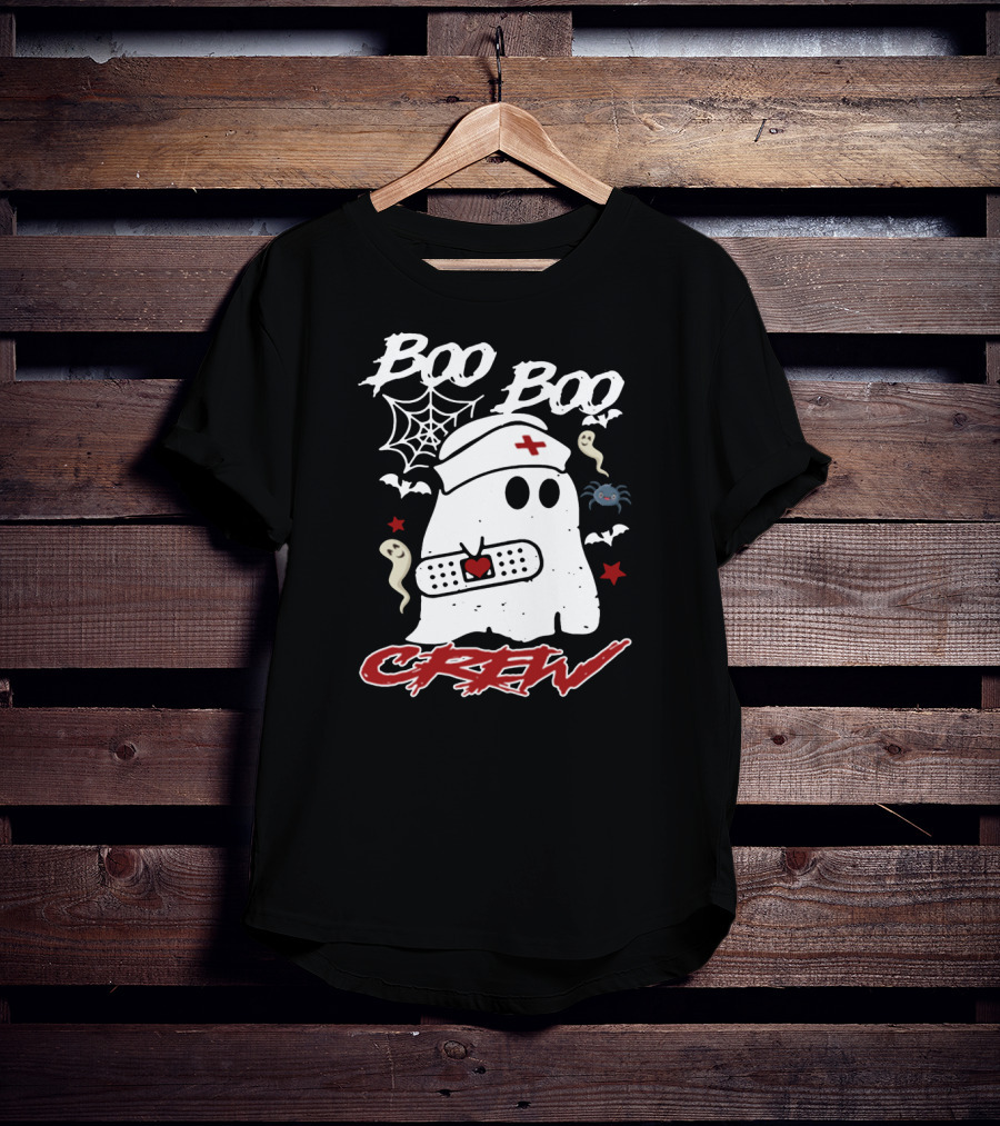 Boo Boo Crew Ghost Nurse Costume Spider Bats Halloween T-Shirt