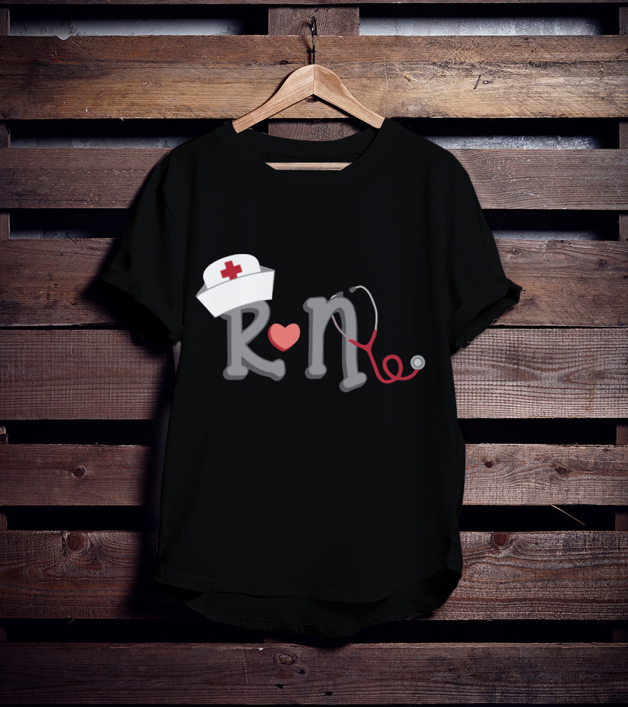 RN Nurse Hat Stethoscope Heart T-Shirt