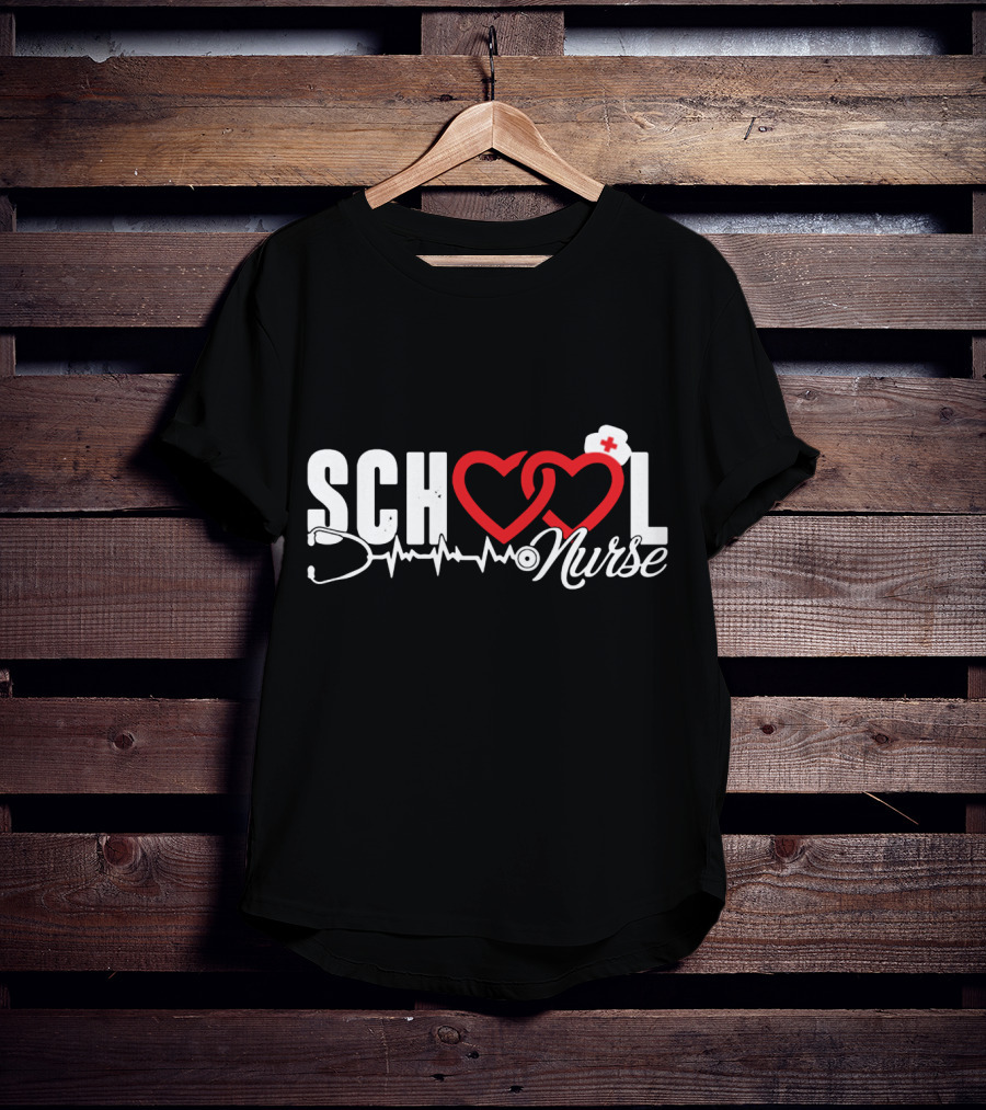 SCHOOL LOVE Nurse Stethoscope Heart And Hat T-Shirt