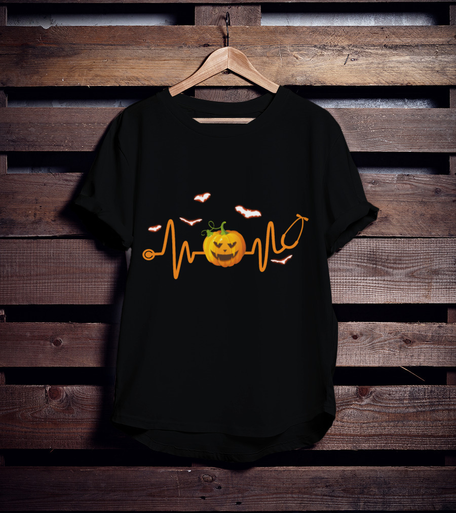 Stethoscope Pumpkin Bat Halloween Funny Nurse T-Shirt