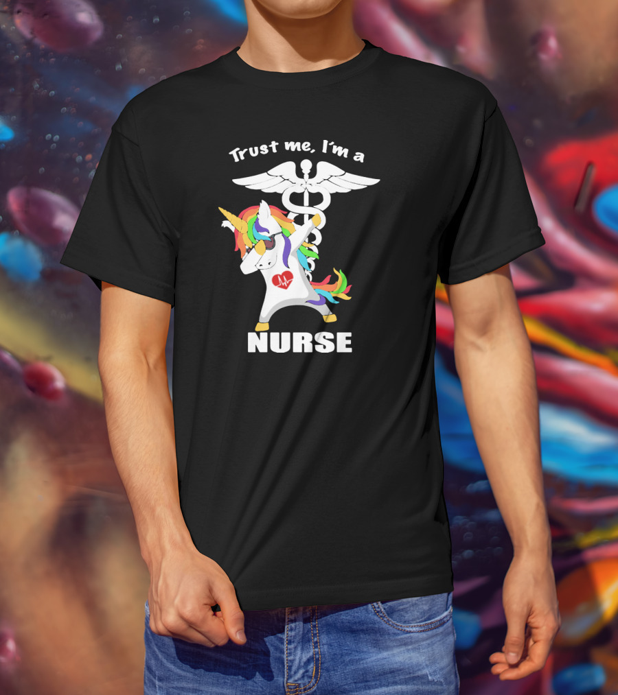 Trust Me I'm A Nurse Unicorn Dabbing With Caduceus T-Shirt