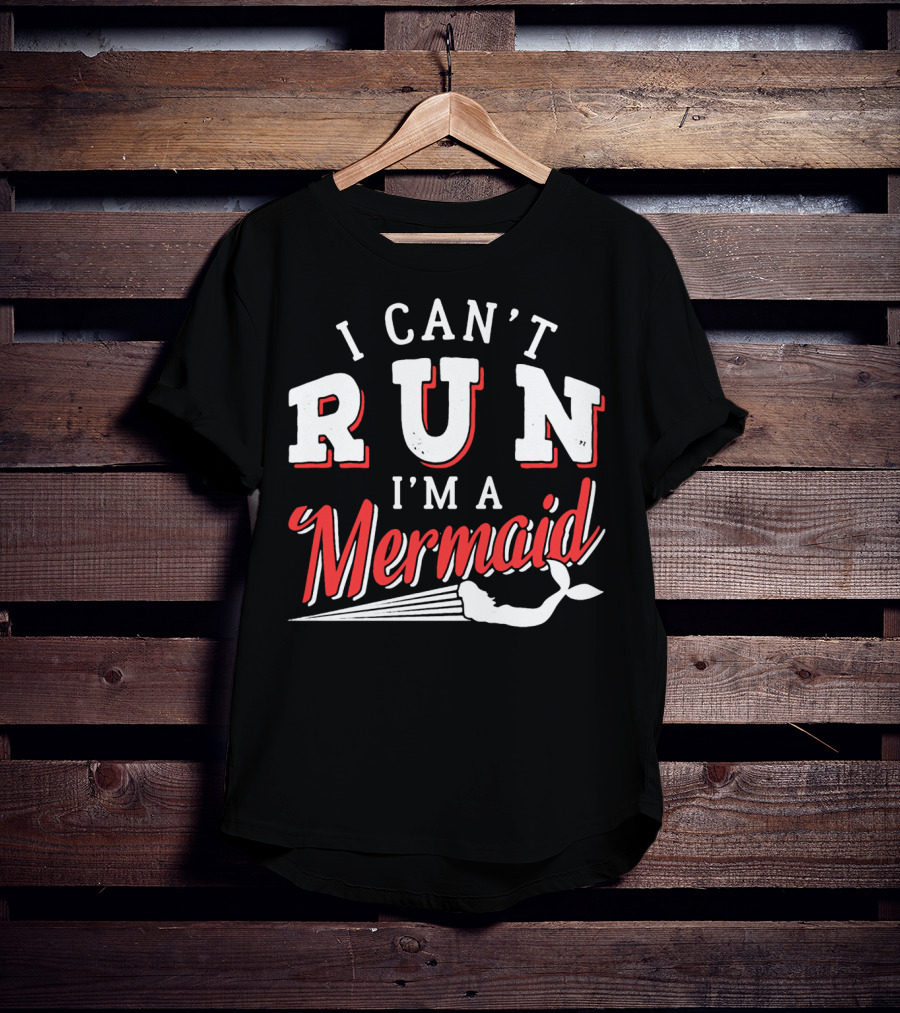 I Can't Run I'm A Mermaid Women's Fashion Text White Red Mermaid Tail T-Shirt