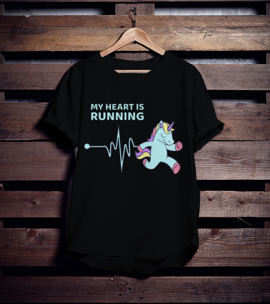 My Heart Is Running Unicorn Jogging Heartbeat Sport Kawaii T-Shirt