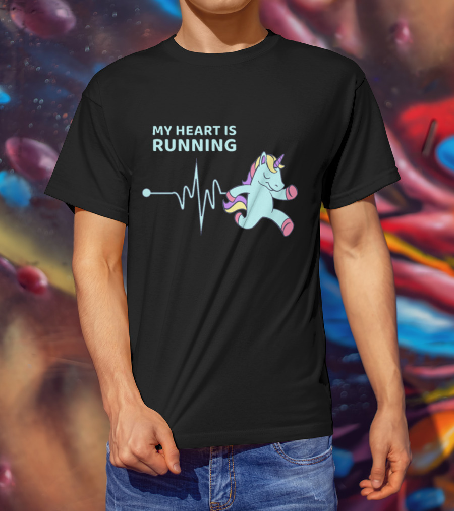 My Heart Is Running Unicorn Jogging Heartbeat Sport Kawaii T-Shirt