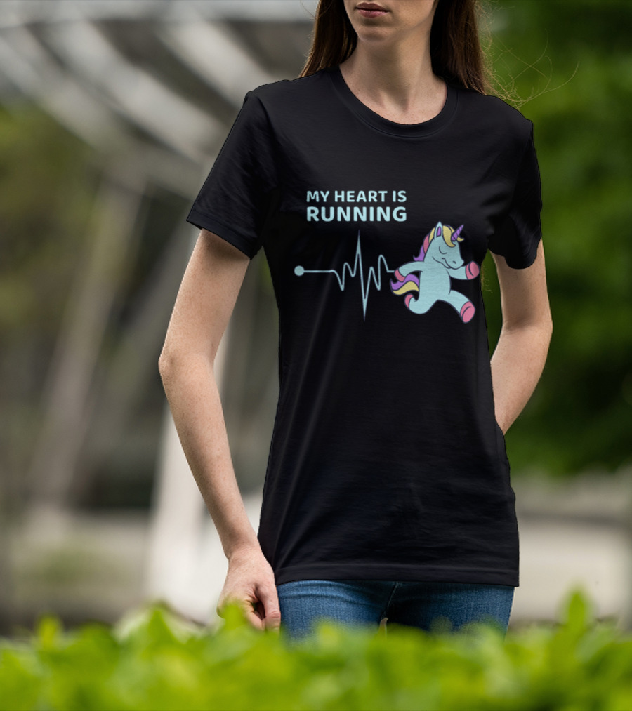My Heart Is Running Unicorn Jogging Heartbeat Sport Kawaii T-Shirt