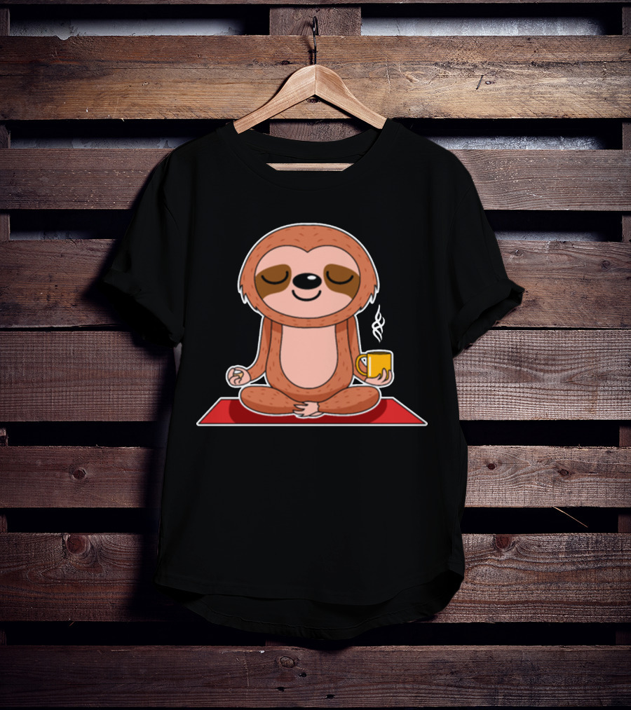 Yoga Sloth Funny Zen Meditation With Coffee T-Shirt