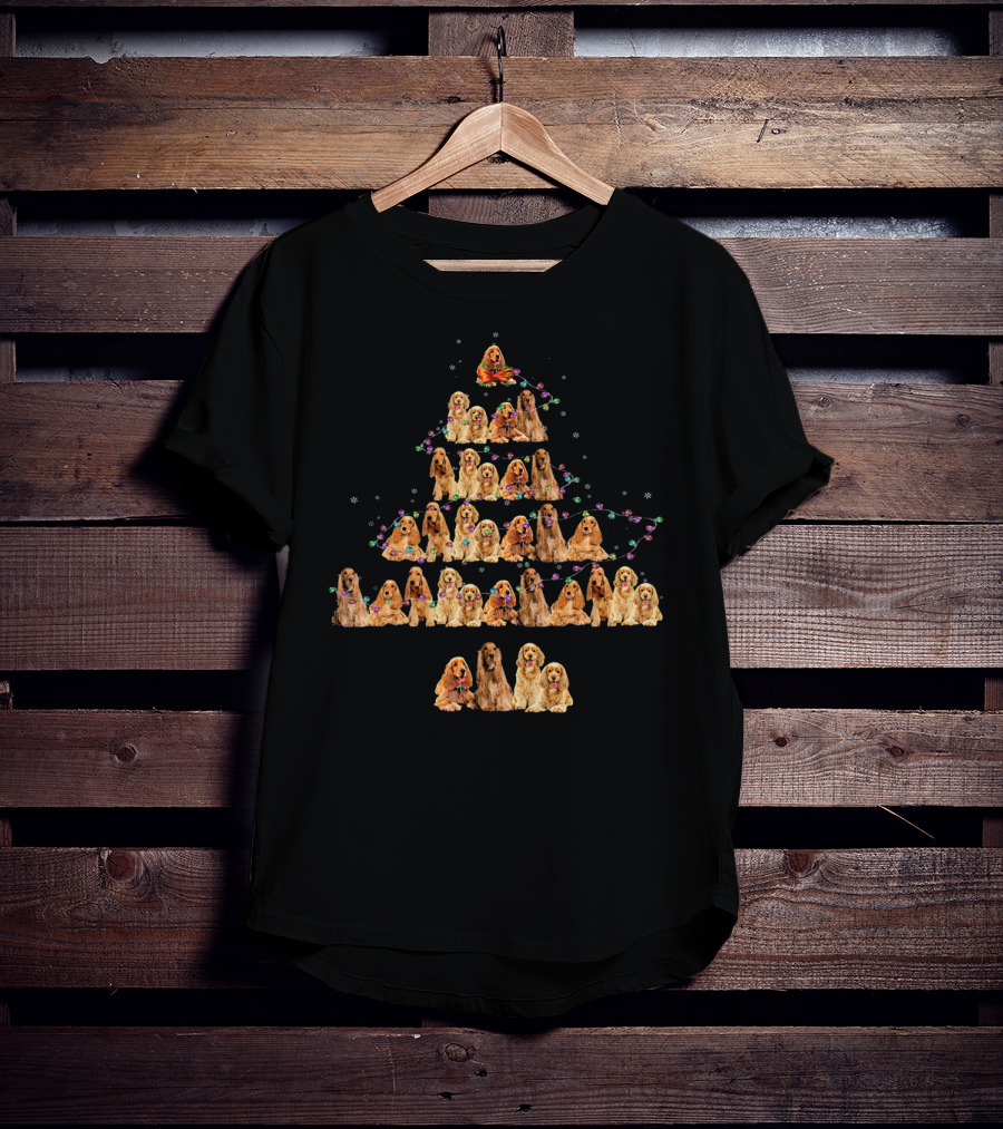 American Cocker Spaniel Christmas Tree With Festive Lights And Stars T-Shirt