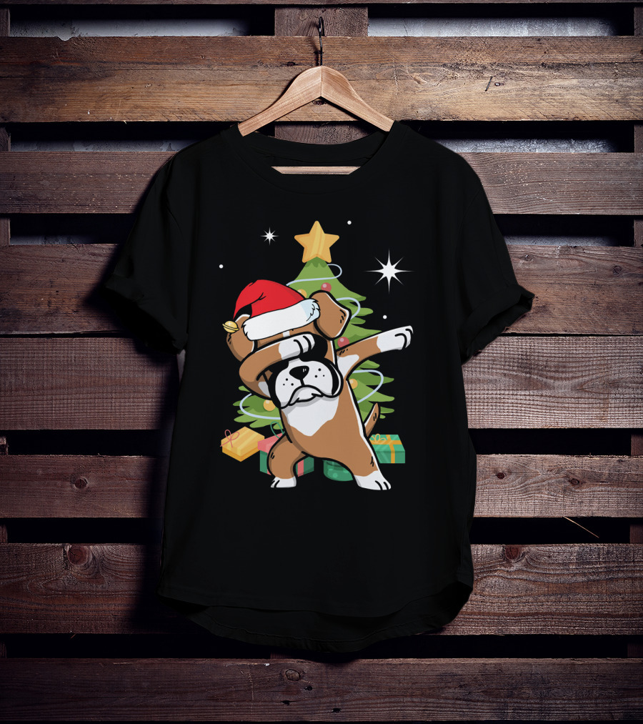 Christmas Boxer Dog Dabbing In Front Of Tree With Gifts T-Shirt