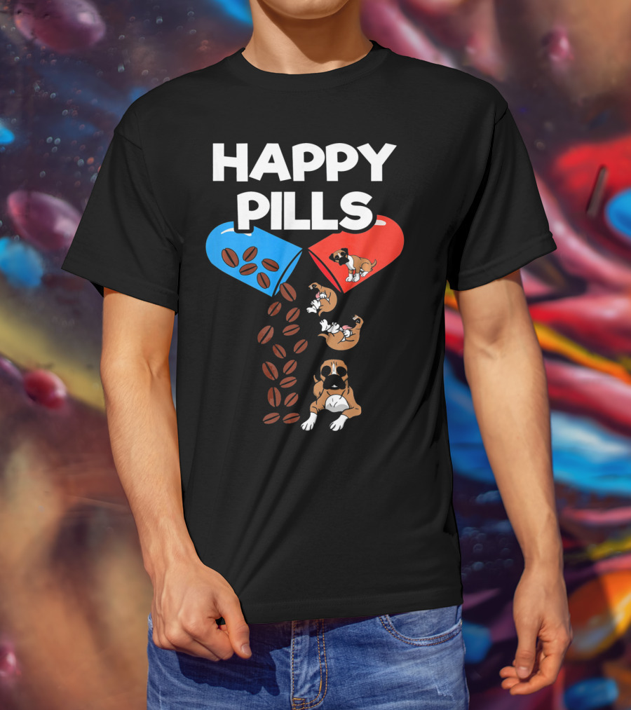 Happy Pills Boxer Dog Coffee Love T-Shirt